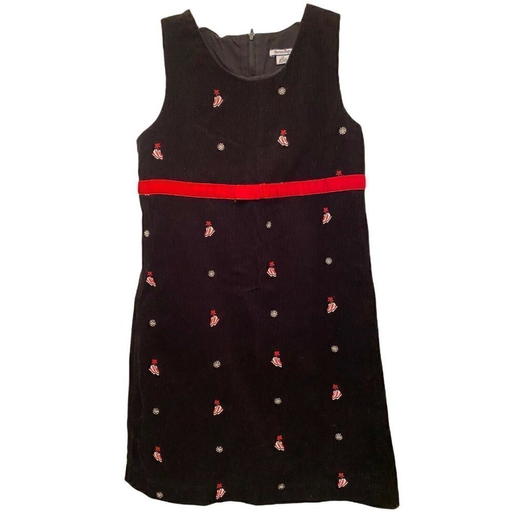 Hartstrings Sz 12 Black Corduroy Skater Snowflake Girl’s Dress Jumper